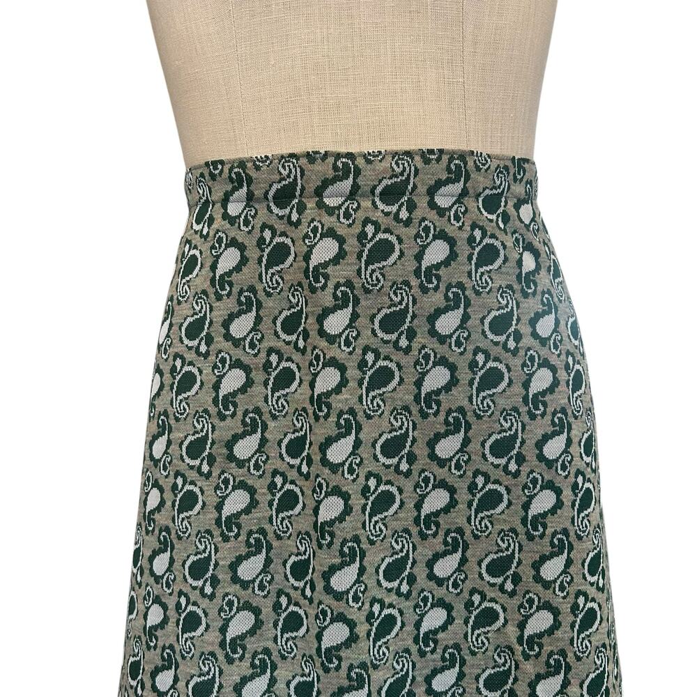 Vintage 70s Green Paisley Maxi Skirt XS - Picture 4 of 10